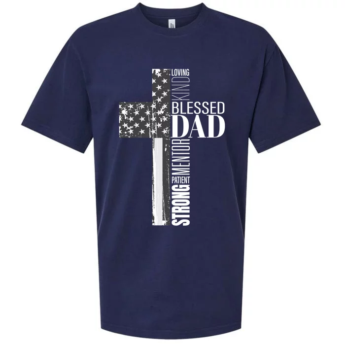 Christian Blessed Dad American Flag Religious Fathers Day Cool Gift Sueded Cloud Jersey T-Shirt