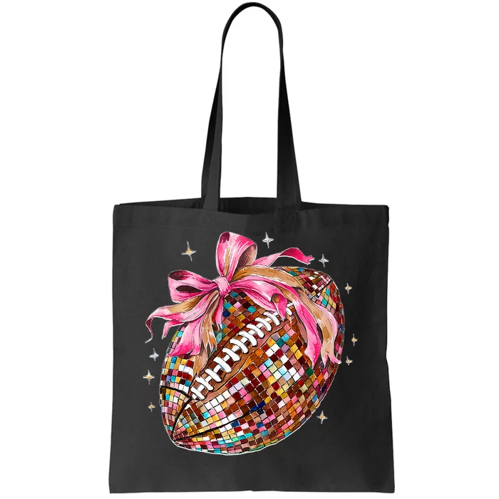 Coquette Bow Disco Funny Football Game Day Touchdown Season Tote Bag