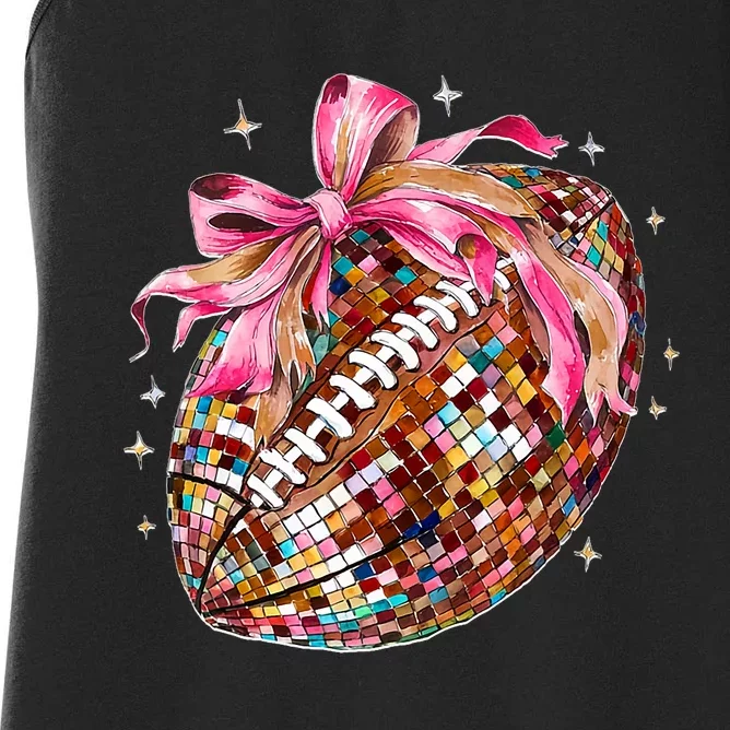 Coquette Bow Disco Funny Football Game Day Touchdown Season Women's Racerback Tank