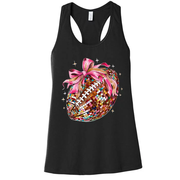 Coquette Bow Disco Funny Football Game Day Touchdown Season Women's Racerback Tank