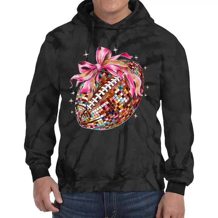 Coquette Bow Disco Funny Football Game Day Touchdown Season Tie Dye Hoodie