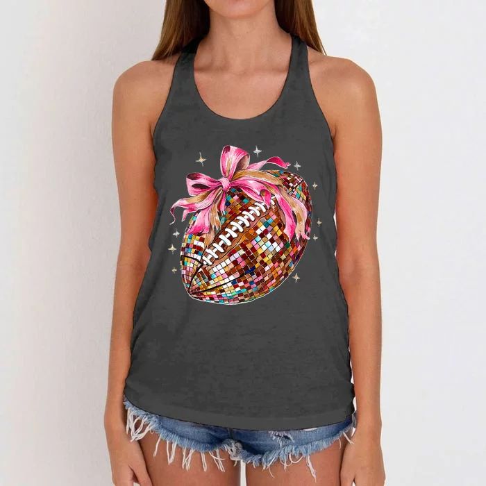 Coquette Bow Disco Funny Football Game Day Touchdown Season Women's Knotted Racerback Tank