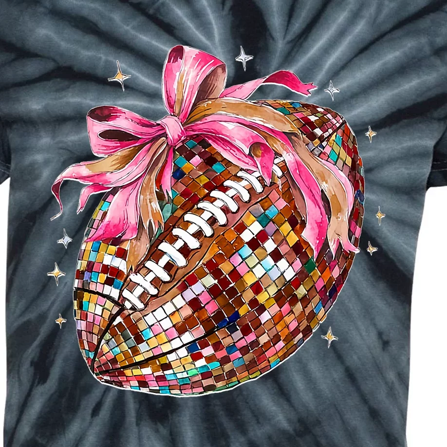 Coquette Bow Disco Funny Football Game Day Touchdown Season Kids Tie-Dye T-Shirt