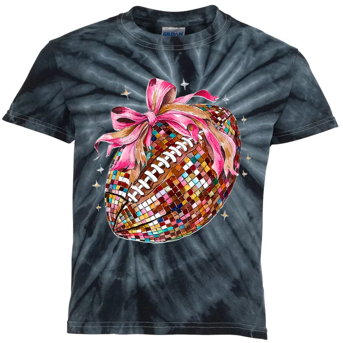 Coquette Bow Disco Funny Football Game Day Touchdown Season Kids Tie-Dye T-Shirt