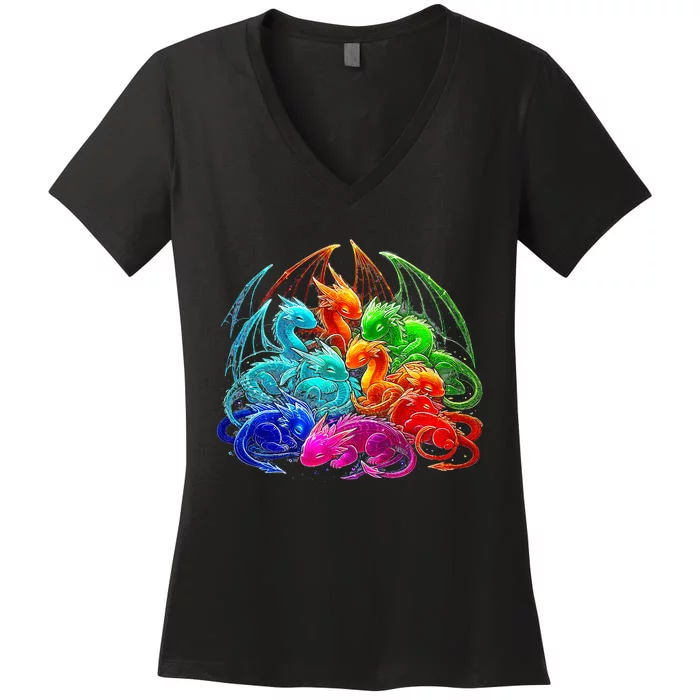 Colorful Baby Dragon Cute Pretty Birthday Women's V-Neck T-Shirt