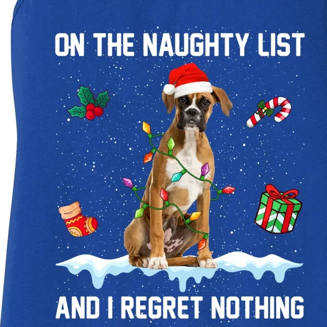 Christmas Boxer Dog Naughty List And I Regret Nothing Xmas Gift Women's Racerback Tank