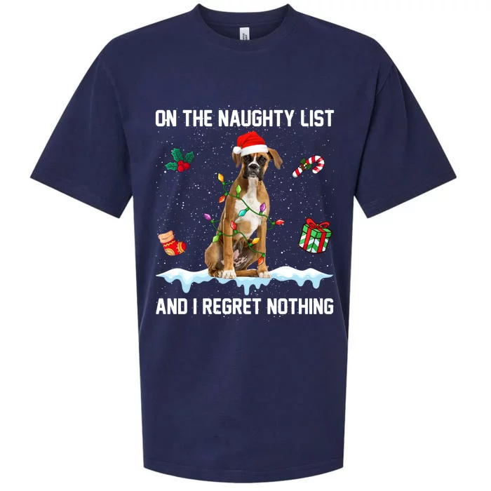 Christmas Boxer Dog Naughty List And I Regret Nothing Xmas Gift Sueded Cloud Jersey T-Shirt