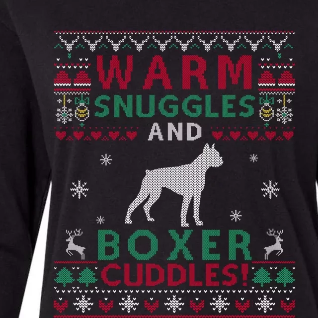 Christmas Boxer Dog Ugly Sweater Style Gift Womens Cotton Relaxed Long Sleeve T-Shirt