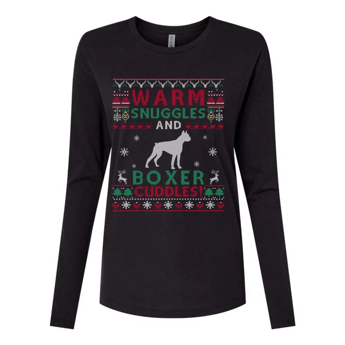 Christmas Boxer Dog Ugly Sweater Style Gift Womens Cotton Relaxed Long Sleeve T-Shirt