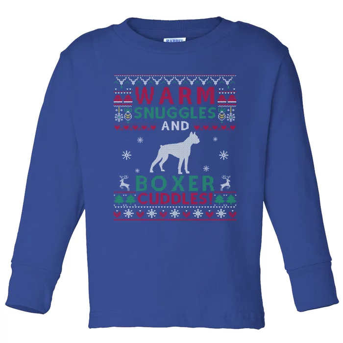 Christmas Boxer Dog Ugly Sweater Style Gift Toddler Long Sleeve Shirt