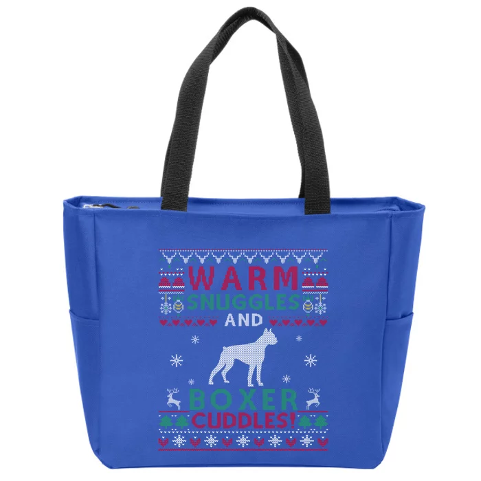 Christmas Boxer Dog Ugly Sweater Style Gift Zip Tote Bag