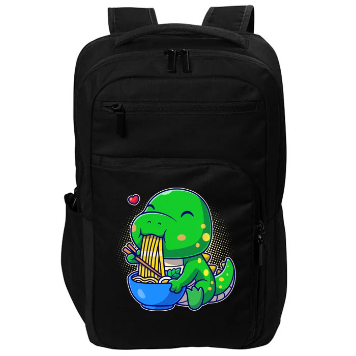 Cute Baby Dino Trex Eating Ramen Noodles Impact Tech Backpack