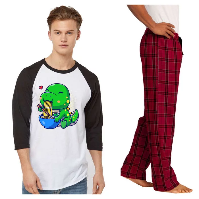 Cute Baby Dino Trex Eating Ramen Noodles Raglan Sleeve Pajama Set