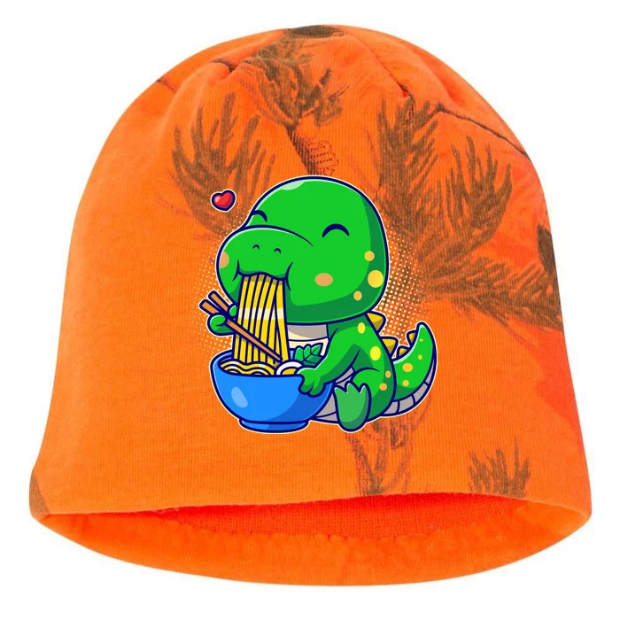 Cute Baby Dino Trex Eating Ramen Noodles Kati - Camo Knit Beanie