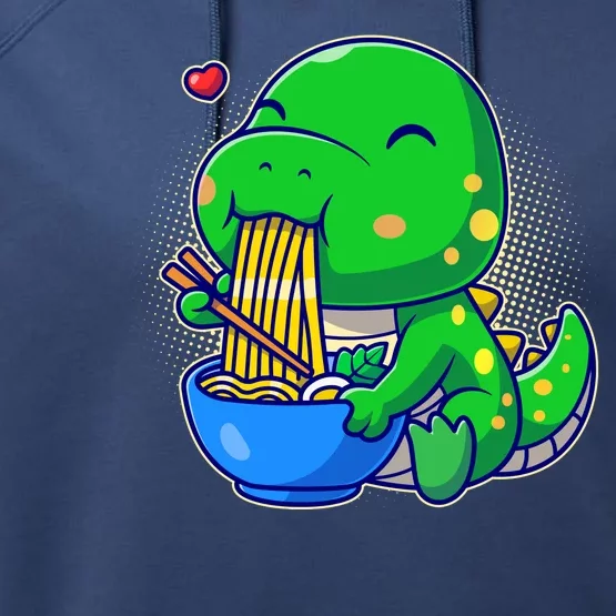 Cute Baby Dino Trex Eating Ramen Noodles Performance Fleece Hoodie