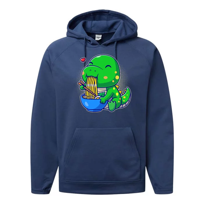 Cute Baby Dino Trex Eating Ramen Noodles Performance Fleece Hoodie