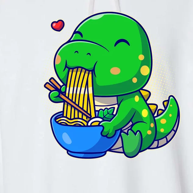 Cute Baby Dino Trex Eating Ramen Noodles Garment-Dyed Fleece Hoodie