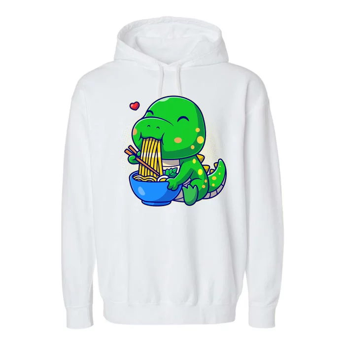 Cute Baby Dino Trex Eating Ramen Noodles Garment-Dyed Fleece Hoodie