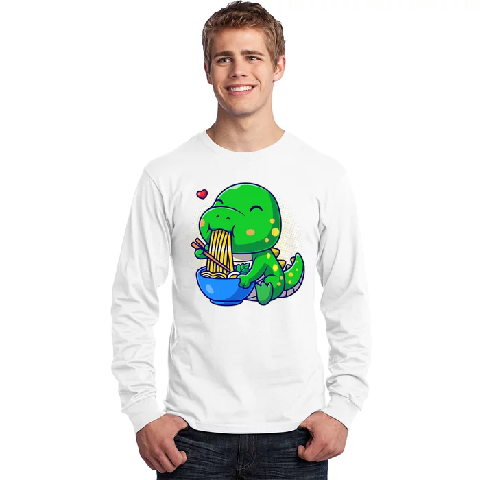 Cute Baby Dino Trex Eating Ramen Noodles Long Sleeve Shirt