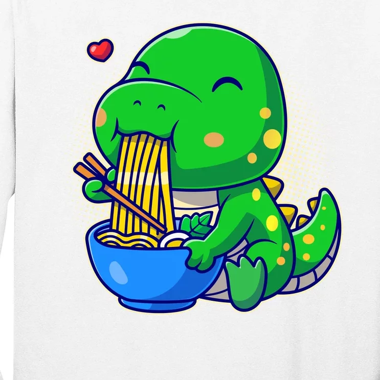 Cute Baby Dino Trex Eating Ramen Noodles Long Sleeve Shirt