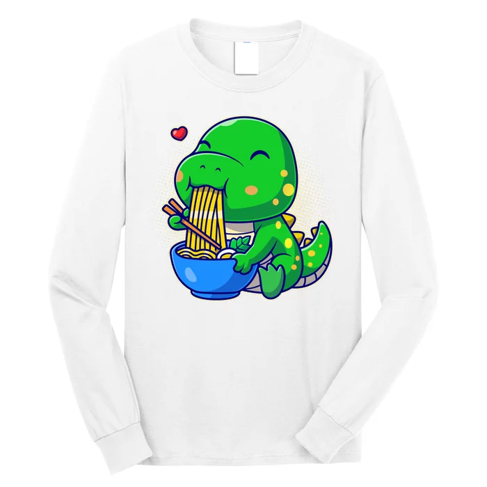 Cute Baby Dino Trex Eating Ramen Noodles Long Sleeve Shirt