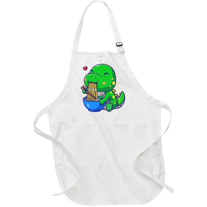 Cute Baby Dino Trex Eating Ramen Noodles Full-Length Apron With Pocket