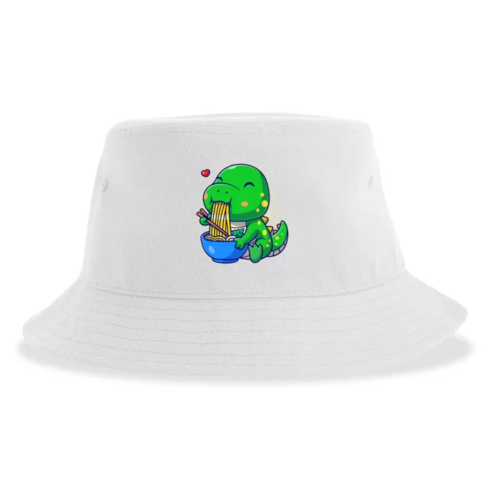 Cute Baby Dino Trex Eating Ramen Noodles Sustainable Bucket Hat