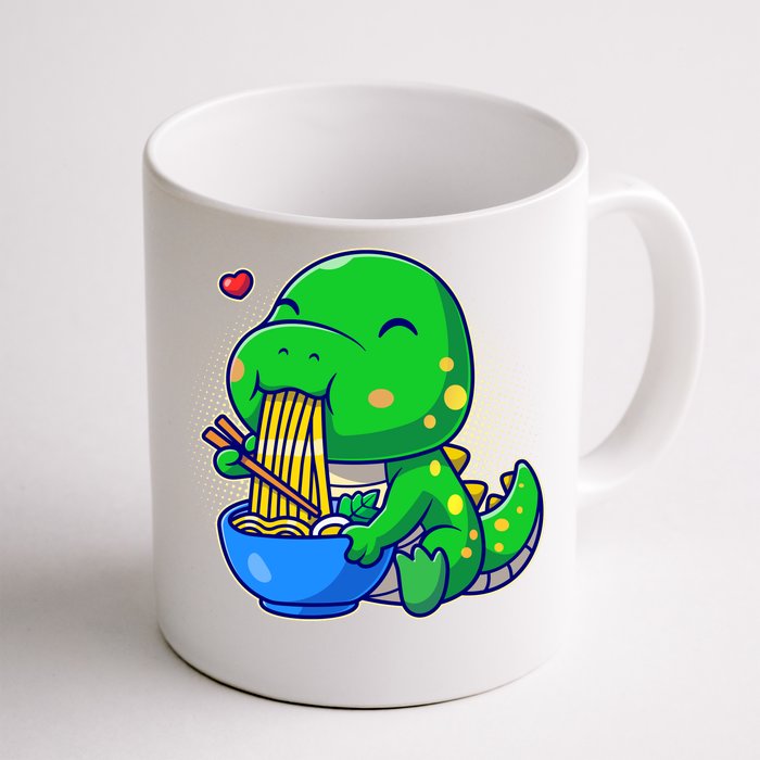 Cute Baby Dino Trex Eating Ramen Noodles Front & Back Coffee Mug