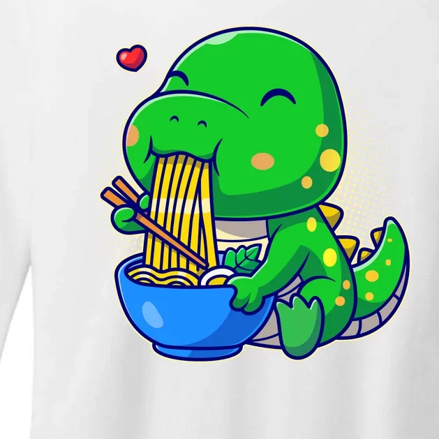 Cute Baby Dino Trex Eating Ramen Noodles Womens CVC Long Sleeve Shirt