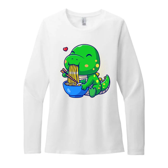 Cute Baby Dino Trex Eating Ramen Noodles Womens CVC Long Sleeve Shirt