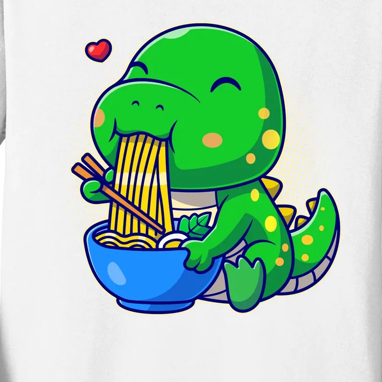 Cute Baby Dino Trex Eating Ramen Noodles Kids Long Sleeve Shirt