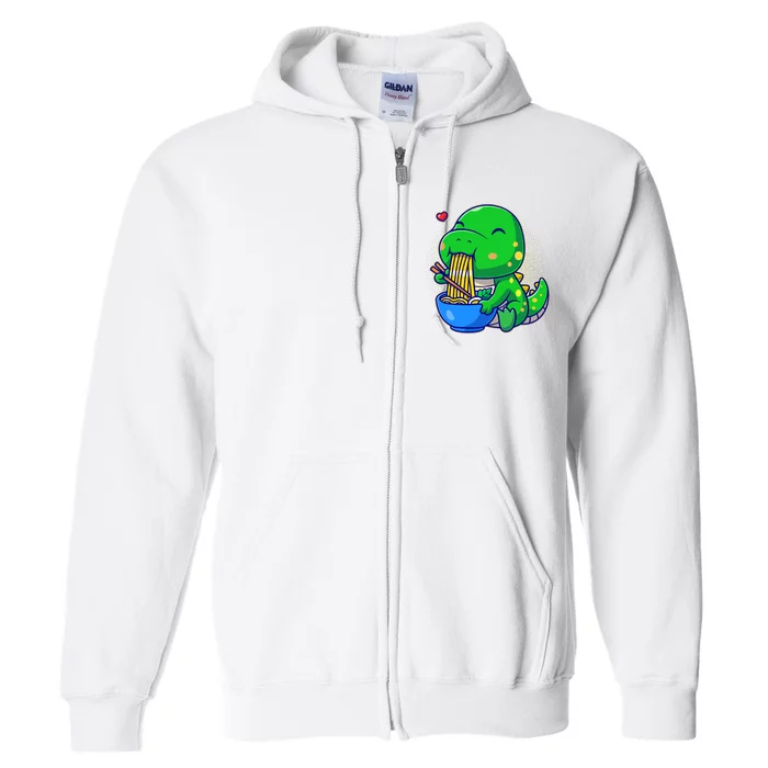 Cute Baby Dino Trex Eating Ramen Noodles Full Zip Hoodie