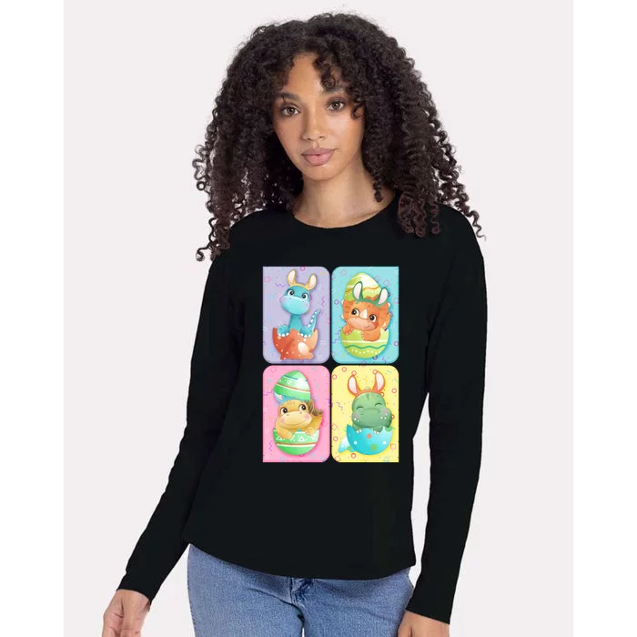 Cute Baby Dinosaurs Easter Eggs Womens Cotton Relaxed Long Sleeve T-Shirt