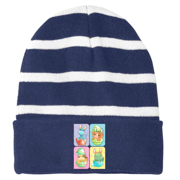 Cute Baby Dinosaurs Easter Eggs Striped Beanie with Solid Band