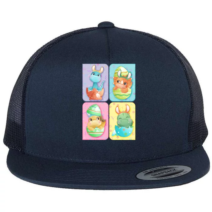 Cute Baby Dinosaurs Easter Eggs Flat Bill Trucker Hat