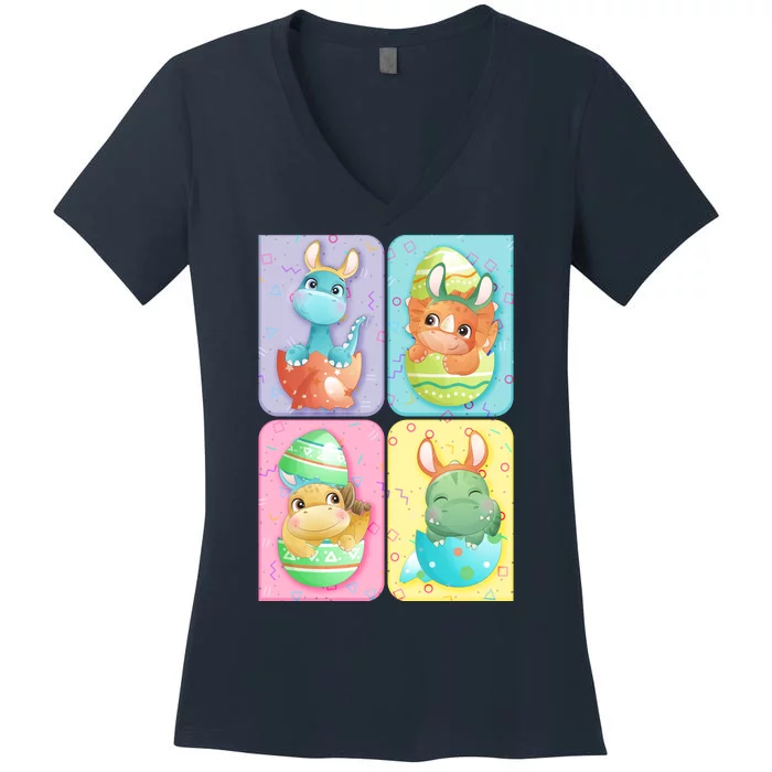 Cute Baby Dinosaurs Easter Eggs Women's V-Neck T-Shirt