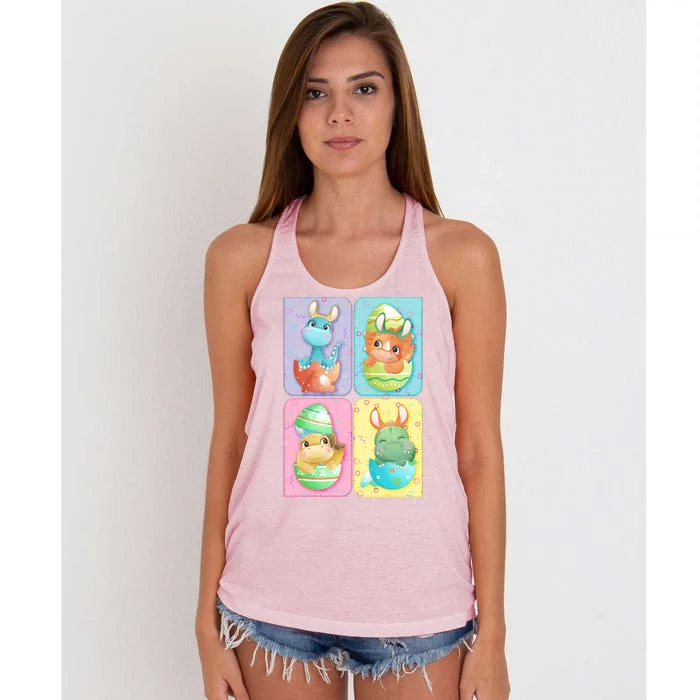 Cute Baby Dinosaurs Easter Eggs Women's Knotted Racerback Tank