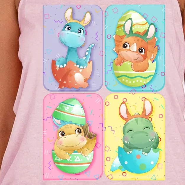 Cute Baby Dinosaurs Easter Eggs Women's Knotted Racerback Tank