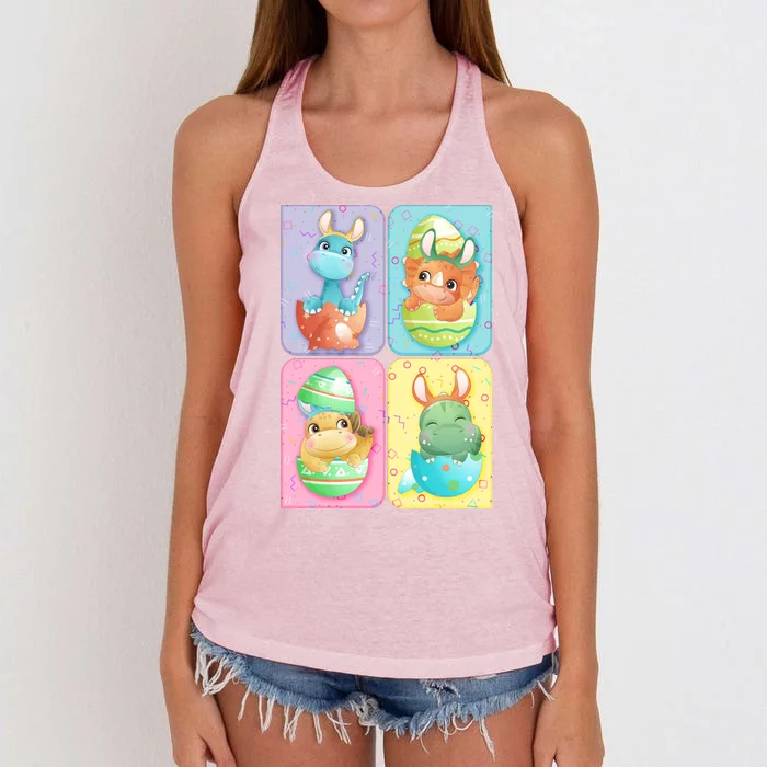 Cute Baby Dinosaurs Easter Eggs Women's Knotted Racerback Tank