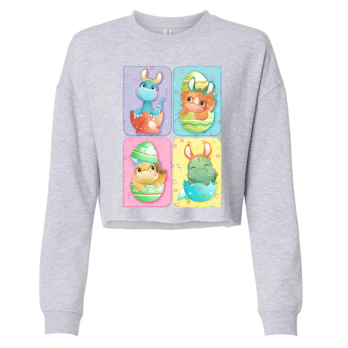 Cute Baby Dinosaurs Easter Eggs Cropped Pullover Crew