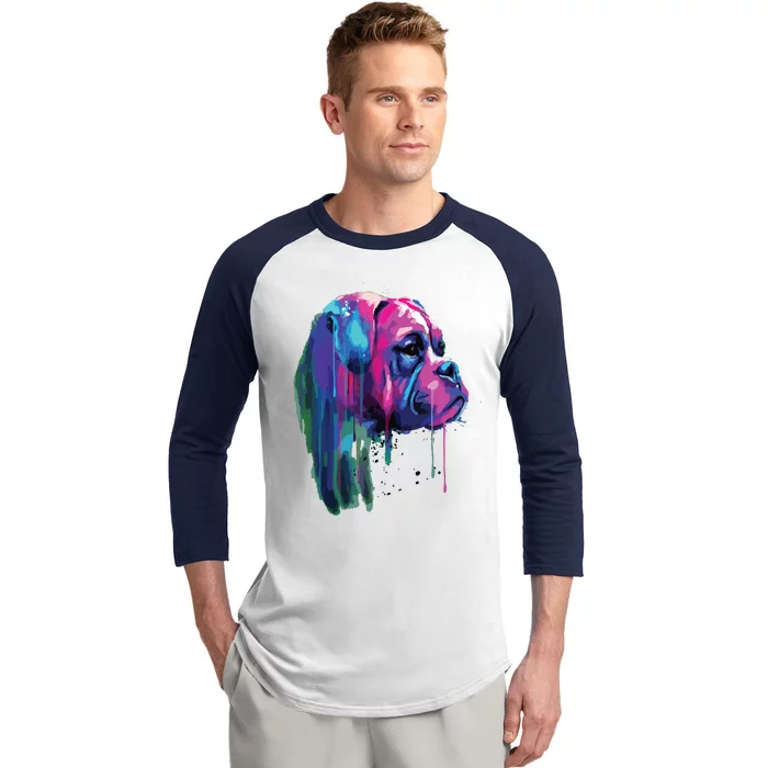 Colorful Boxer Dog Art Watercolor Baseball Sleeve Shirt