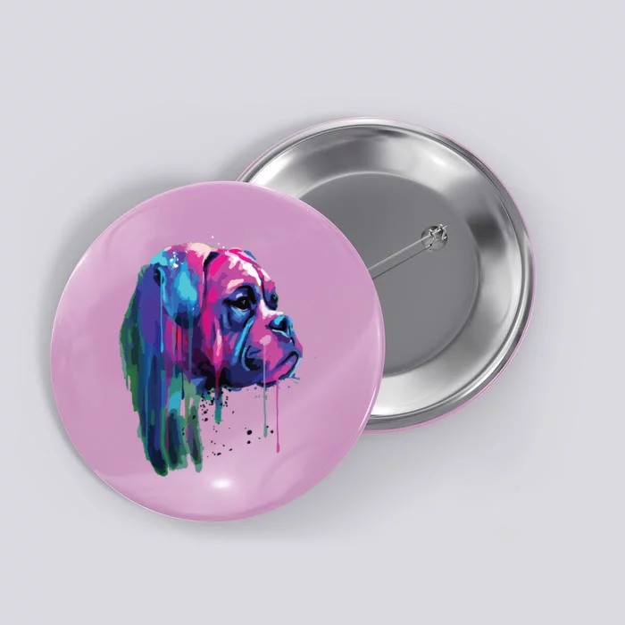 Colorful Boxer Dog Art Watercolor Button