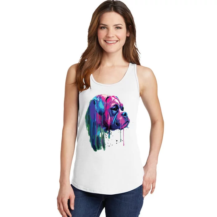 Colorful Boxer Dog Art Watercolor Ladies Essential Tank