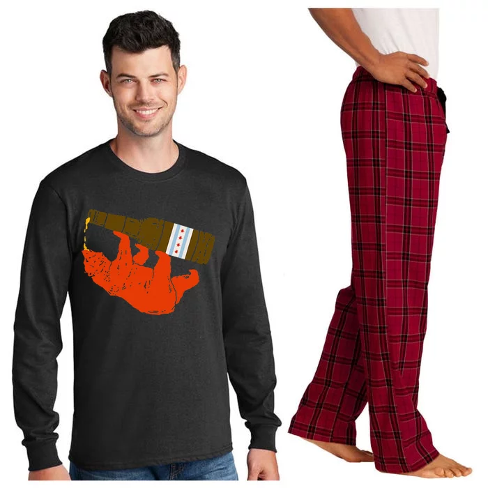 Chicago Beer Drinking Funny Drunk Orange Bear Long Sleeve Pajama Set