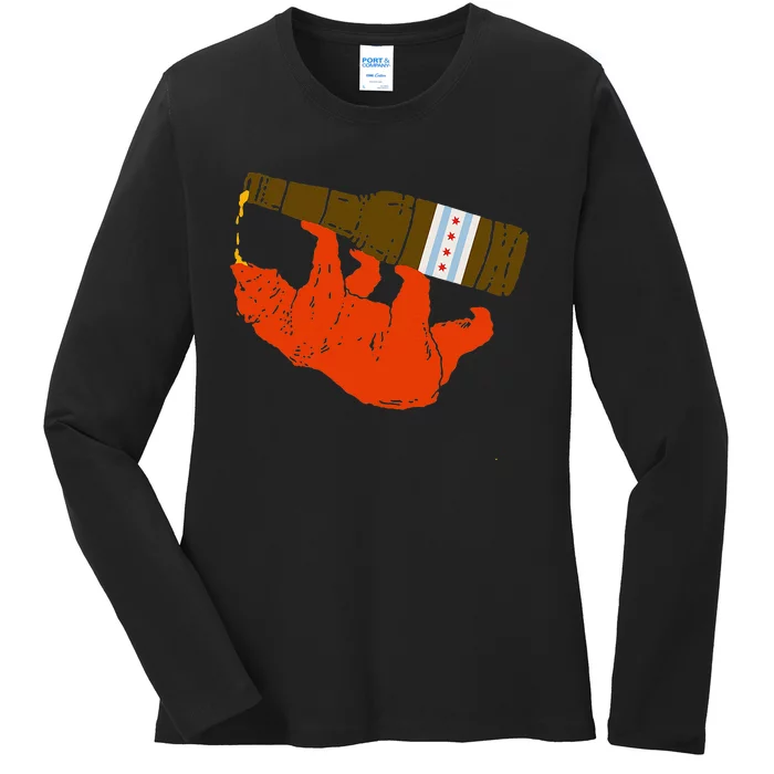 Chicago Beer Drinking Funny Drunk Orange Bear Ladies Long Sleeve Shirt