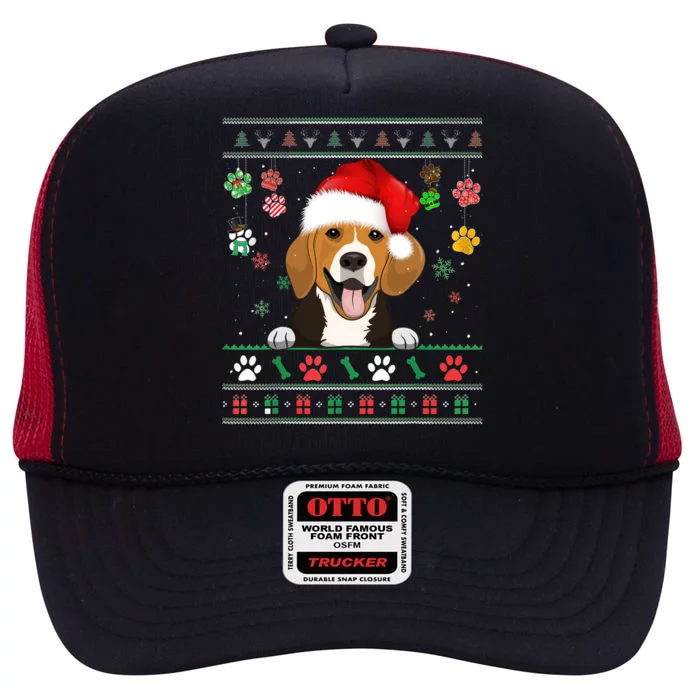 Cute Beagle Dog Xmas Santa Funny Ugly Christmas Gift High Crown Mesh Trucker Hat