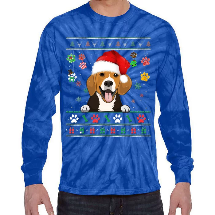 Cute Beagle Dog Xmas Santa Funny Ugly Christmas Gift Tie-Dye Long Sleeve Shirt