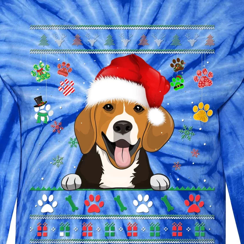 Cute Beagle Dog Xmas Santa Funny Ugly Christmas Gift Tie-Dye Long Sleeve Shirt