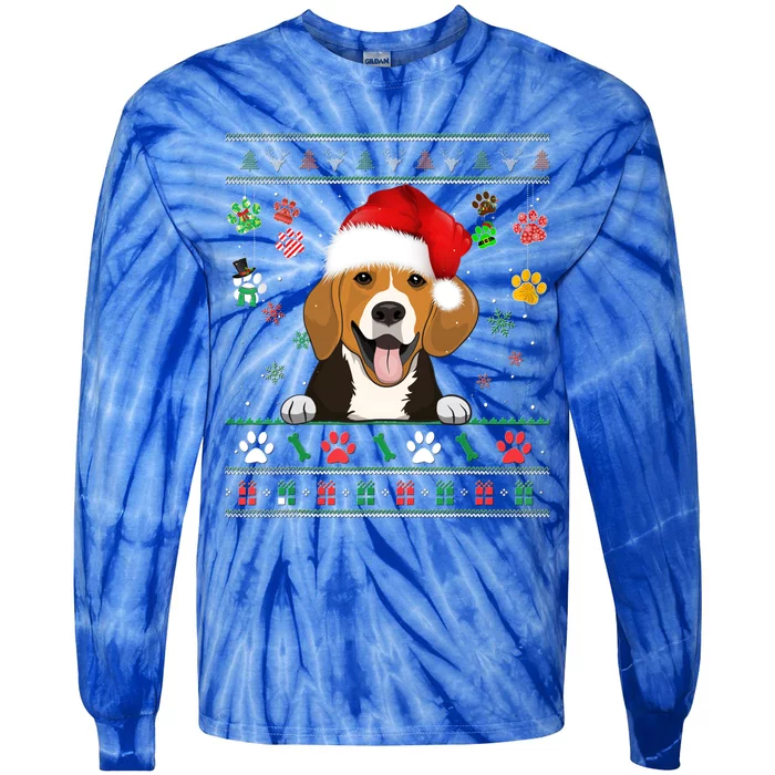 Cute Beagle Dog Xmas Santa Funny Ugly Christmas Gift Tie-Dye Long Sleeve Shirt