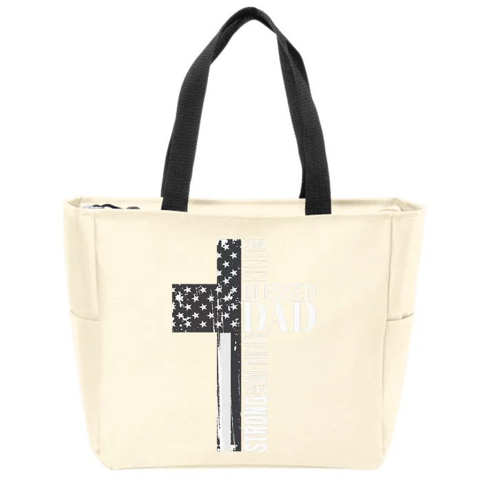 Christian Blessed Dad American Flag Religious Fathers Day Zip Tote Bag